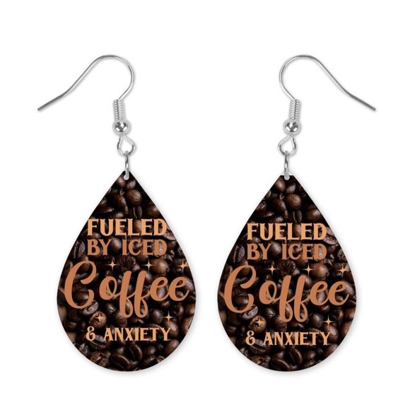 Iced Coffee Teardrop Dangle Handmade Hook Earrings - Picture 1 of 3